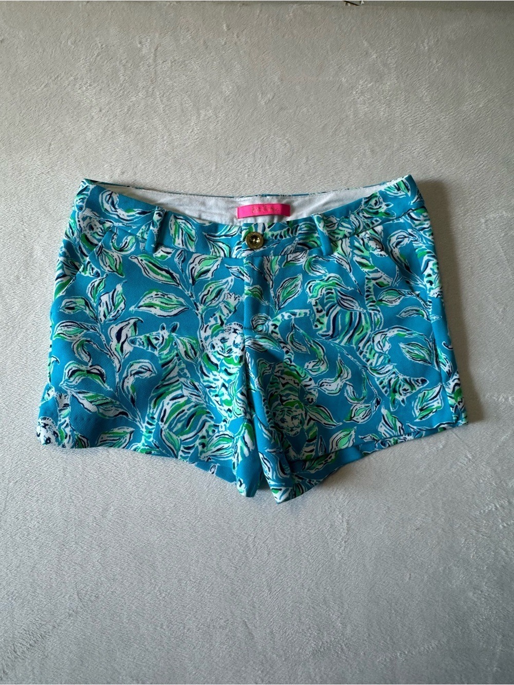 Lilly Pulitzer Aqua Turquoise Leaf-Print Bermuda Shorts